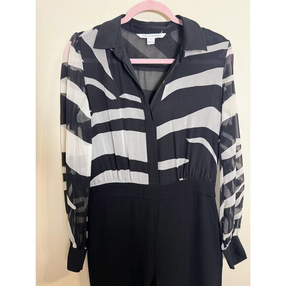 NEW Diane Von Furstenberg Long Sleeve Stripe Jumpsuit Size 6 - Picture 4 of 7